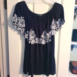 ECLA  Off Shoulder Lace Embroidered Ruffle Blouse